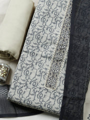 Embroidered Linen Blend Unstitched Suit With Pant Dupatta
