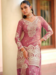 Embroidered Tora Silk Kurti With Gharara & Dupatta