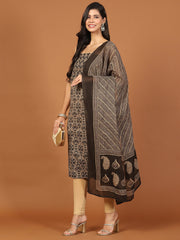 Neck Patti Cotton Blend Unstitched Suit Piece With Dupatta