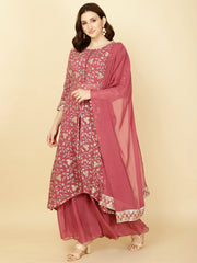 Resham Sequin Embroidery Georgette Kurta With Sharara & Dupatta