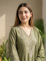 Printed Cotton Blend Kurta With Pant & Dupatta