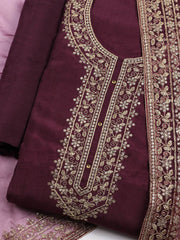 Neck Embroidered Chanderi Unstitched Suit With Dupatta