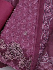 Neck Embroidered Cotton Blend Unstitched Suit With Dupatta