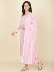 All Over Embroidered Georgette Kurta With Pants & Dupatta