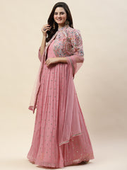 Resham Sequin Embroidery Georgette Gown Dress With Jacket