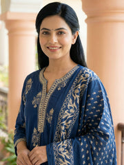 Printed Cotton Blend Kurta With Pant & Dupatta