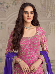 Embroidered Georgette Kurta With Pant & Dupatta