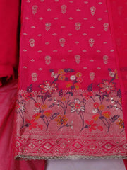 Woven Design Chanderi Rani Unstitched Suit With Pant & Dupatta