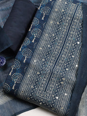Embroidered Chanderi Unstitched Suit With Pant & Dupatta