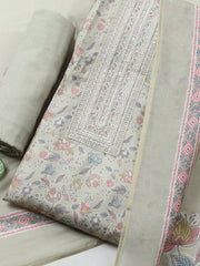 Embroidered Muslin Unstitched Suit With Pant & Dupatta