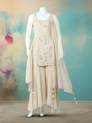 CutDana Embroidered Georgette Stitched Kurta With Sharara & Dupatta