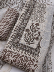 Printed Cotton Blend Unstitched Suit With Dupatta