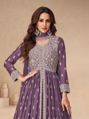 Embroidered Chinon Silk Gown With Plazzo & Dupatta