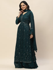 Resham Sequence Embroidered Georgette Kurta With Lehenga & Dupatta