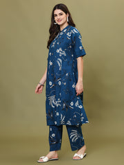 Digital Printed Cotton Blend Kurta With Pants