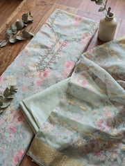 Neck Embroidered Chanderi Unstitched Suit With Dupatta