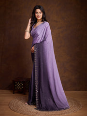 Embroidered Chinon Saree