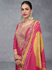 Embroidered Chinon Kurta With Plazzo & Dupatta