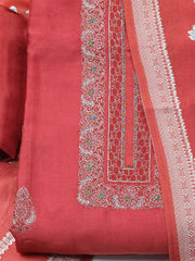 Embroidered Art Silk Unstitched Suit With Dupatta