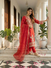 Printed Art Silk Kurta With Pant & Dupatta