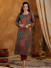 Printed Cotton Blend Kurta With Pants