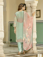 Printed Crepe Kurta With Pant & Dupatta