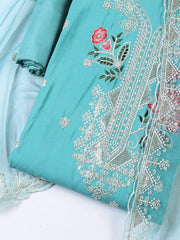 Neck Embroidered Chanderi Unstitched Suit With Dupatta