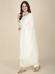 Resham Embroidered Georgette Kurta With Pants & Dupatta