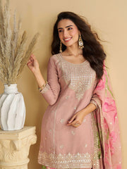 Embroidered Chinon Suit With Pant & Dupatta