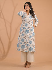 Printed Cotton Blend Kurta With Pants