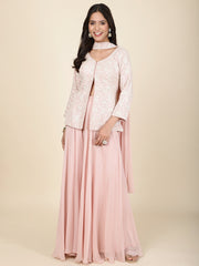 Sequin Embroidery Georgette Short Kurti With Sharara & Dupatta