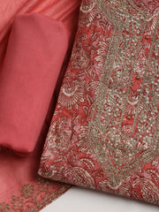 Neck Embroidered Cotton Blend Unstitched Suit With Dupatta