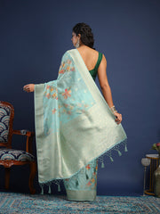 Floral Printed Tussar Unstitched Suit With Pant & Dupatta