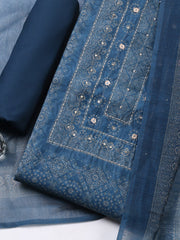 Embroidered Linen Blend Unstitched Suit With Pant & Dupatta