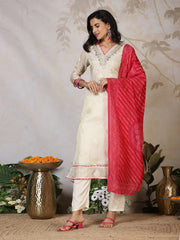 Banarasi Weave Tissue Kurta With Pants & Dupatta