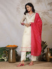 Banarasi Weave Tissue Kurta With Pants & Dupatta