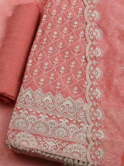 Embroidered Chanderi Unstitched Kurta With Pant & Dupatta