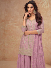 Embroidered Chinon Kurta With Pants & Dupatta