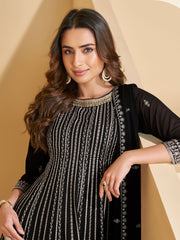 Embroidered Georgette Kurta With Pant & Dupatta