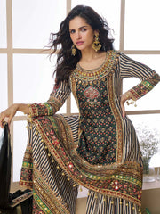 Embroidered Crepe Suit With Pant & Dupatta
