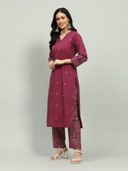 Plain Cotton Blend Kurta With Pants