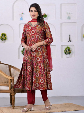 Digital Printed Chanderi Suit Set with dupatta