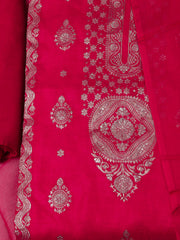 Woven Design Chanderi Rani Unstitched Suit With Pant & Dupatta