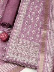 Embroidered Chanderi Unstitched Suit With Pant & Dupatta