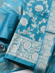 Woven Design Chanderi Unstitched Suit With Pant Dupatta