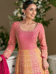 Embroidered Georgette Kurta With Pant & Dupatta
