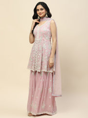 Resham Sequin Embroidered Georgette Kurta With Garara & Dupatta