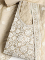 Neck Embroidered Chanderi Unstitched Suit With Dupatta