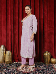 Floral Printed Cotton Blend Kurta With Pants