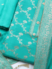 Embroidered Chanderi Unstitched Suit With Pant & Dupatta